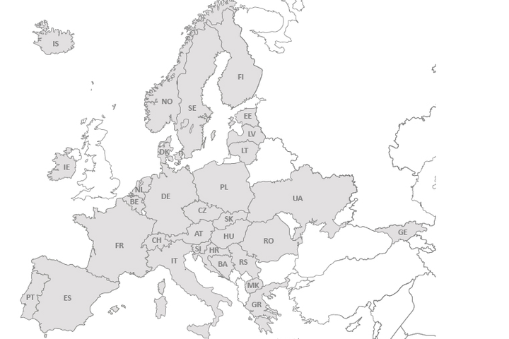 Paveikslėlyje matosi žemėlapis bei pažymėtos šalys, kurios priklauso ENFIN.